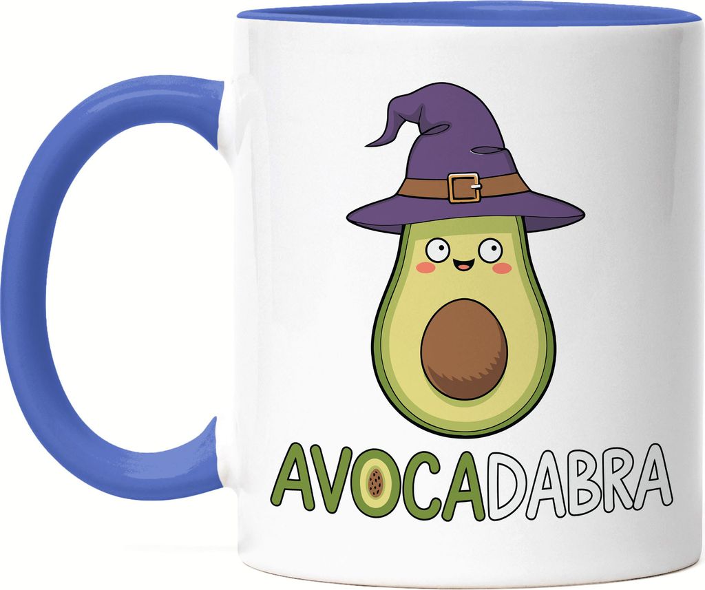 Avocadabra Lustiges Avocado-Hexenmotive Tasse Blau Geschenkidee witziges Design Halloween