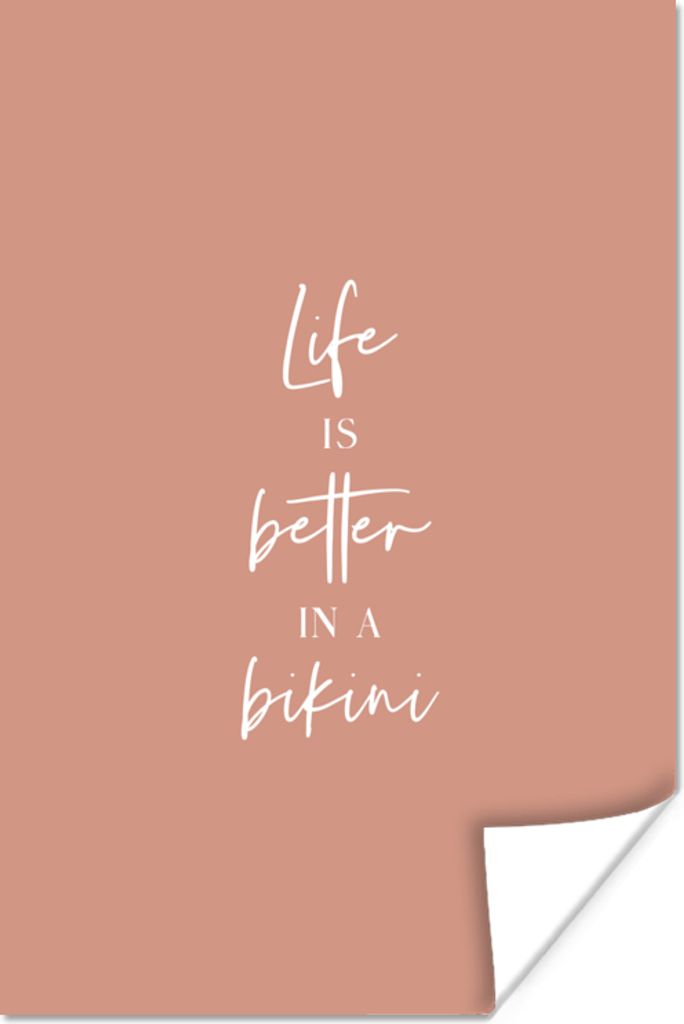 MuchoWow Poster Das Leben ist besser im Bikini - Zitat - Pink 80x120 cm - Papierdruck