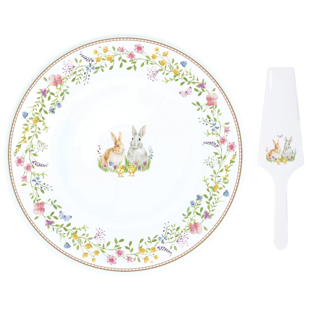 Happy Easter Tortenplatte mit Tortenheber Gebäck-teller Ostern Kuchen-Heber bunt