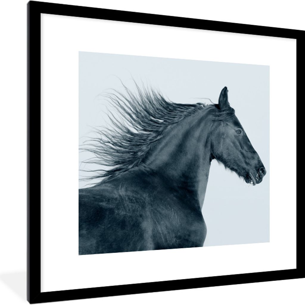 MuchoWow® Gerahmtes Poster Pferd - Friese - Wind 40x40 cm - Produktbild 