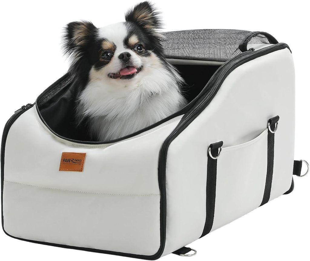 Purpurra 3-in-1-Haustierrucksack, Haustier-Autobett, für kleine Hunde, Katzen; Haustiertragetasche, weiß