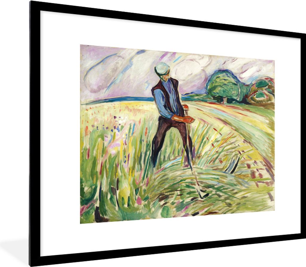 MuchoWow MuchoWow Gerahmtes Poster Der Heuwender - Edvard Munch 80x60 cm - Poster mit zchwarzem Bilderrahmen - Schlafzimmer-Dekorationen - Foto...