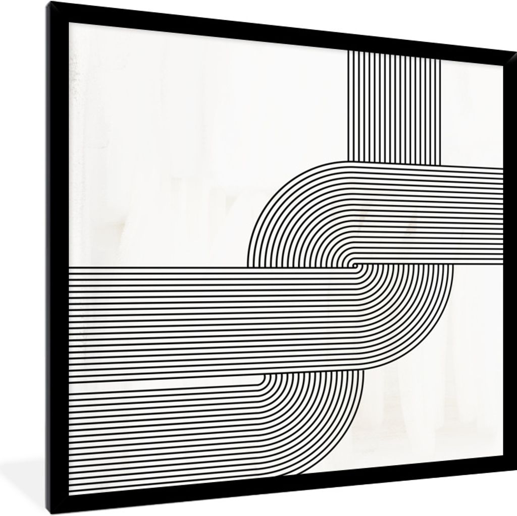 MuchoWow Gerahmtes Poster Kunst - Abstrakt - Schwarz - Weiß 40x40 cm - Poster mit Schwarzem Bilderrahmen Wandposter Rahmen Foto Bilder - Mit Rah...