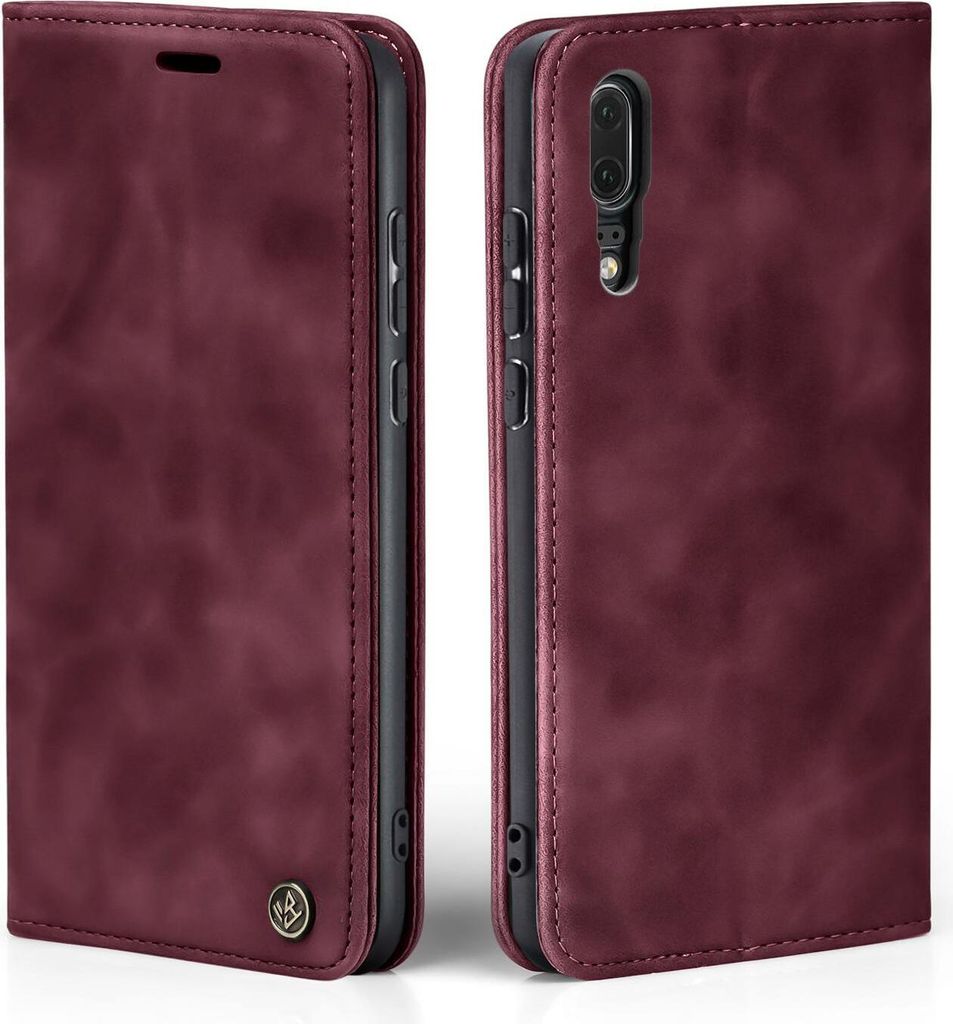 Handy Hülle für Huawei P20 Klapphülle Bookcase Flip Cover Handy Tasche Etui Farbe: Weinrot