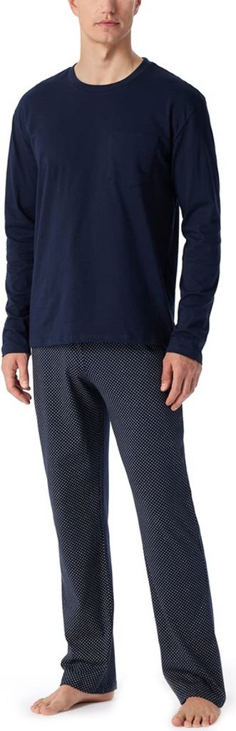 Schiesser Pyjama-Set dunkelblau einfarbig normale Passform