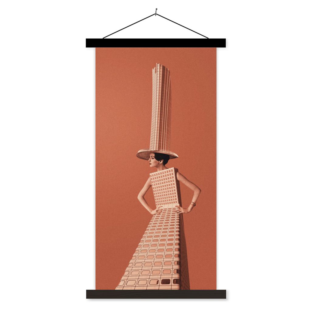 MuchoWow Textilposter Frau - Stadt - Jahrgang 60x120 cm mit schwarzem Rahmen - Magnete