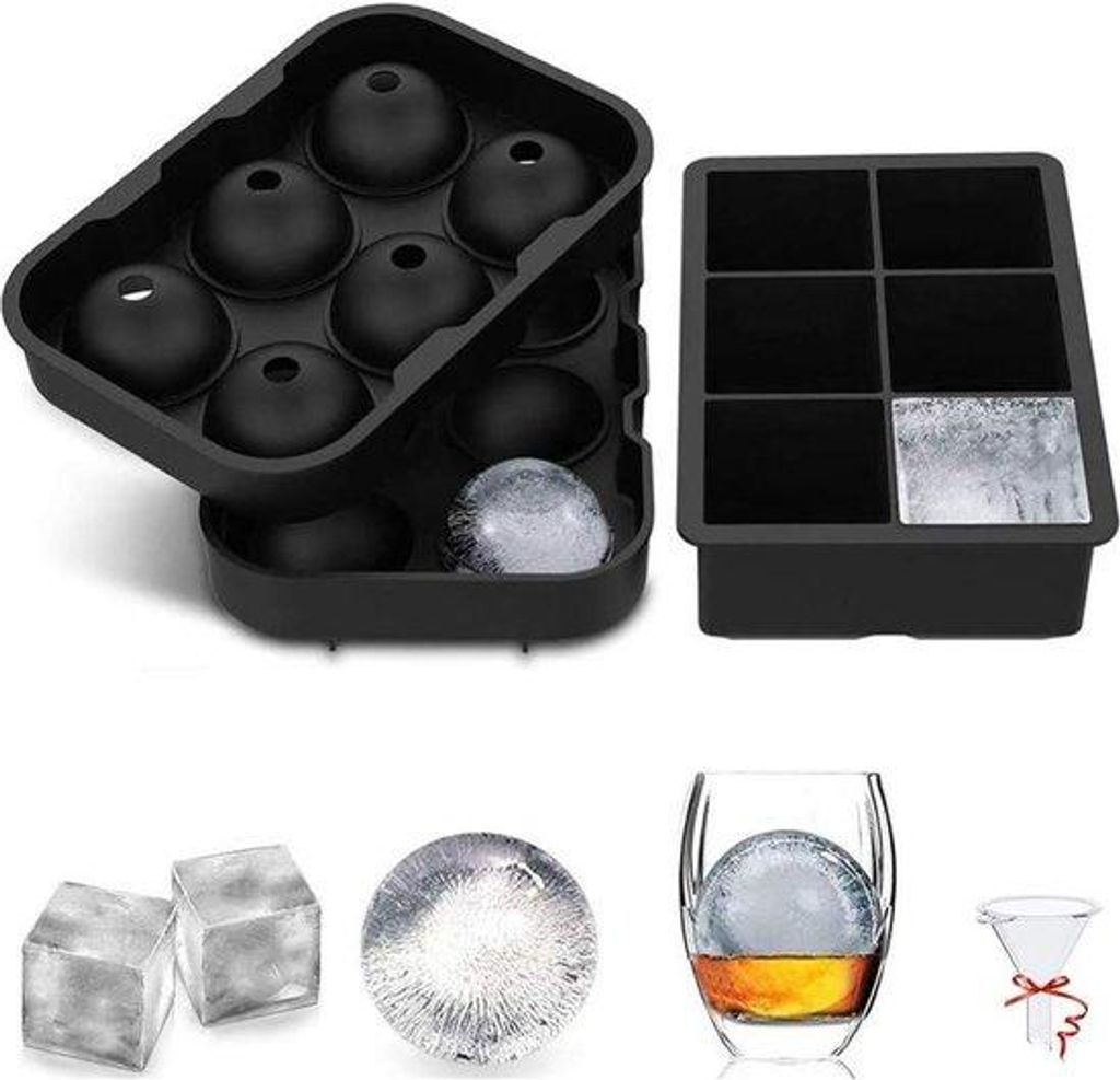 Silikonische Eiswürfelform - 2-teiliges Set quadratisch rund - kühlen Wasser Whisky Getränke - wiederverwendbar BPA-frei.