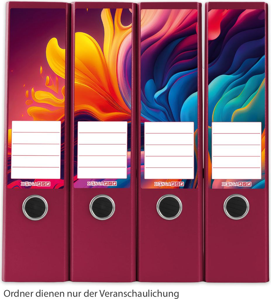 itenga 12er Set Ordneretiketten als Panorama Motiv Farbklekse - breit 6x19cm