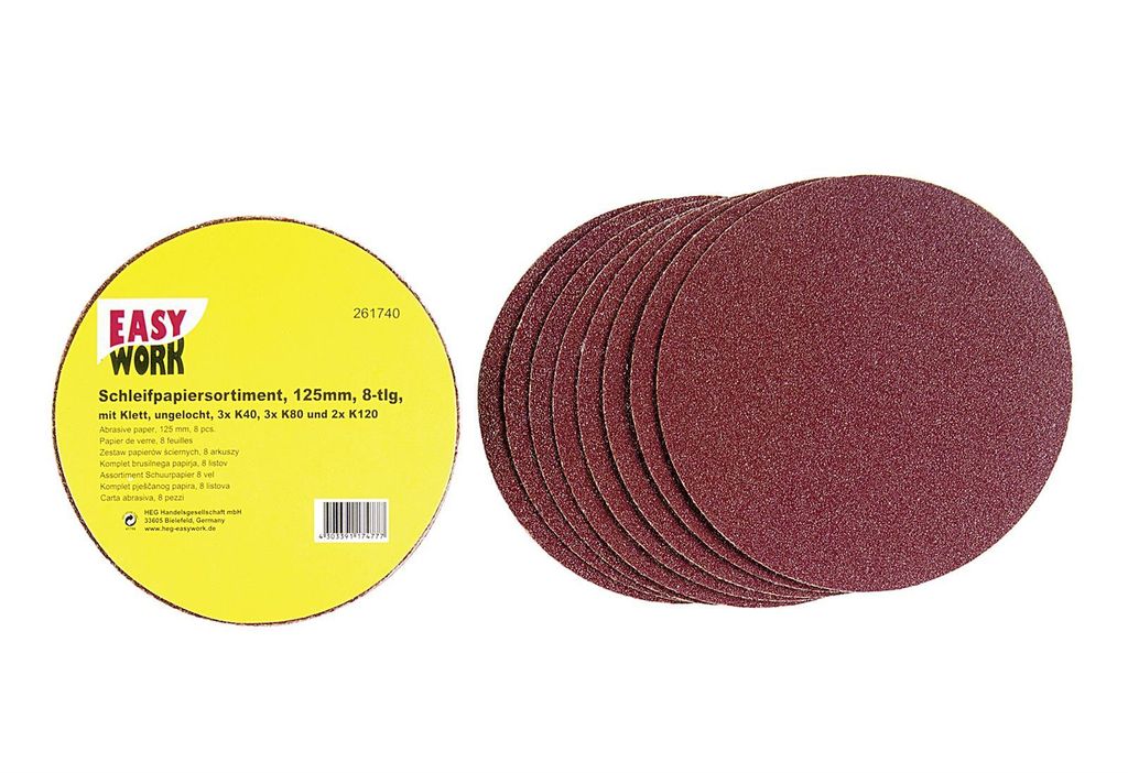 Easy Work Schleifpapiersortiment 125 mm 8 tlg. (10 Sets)