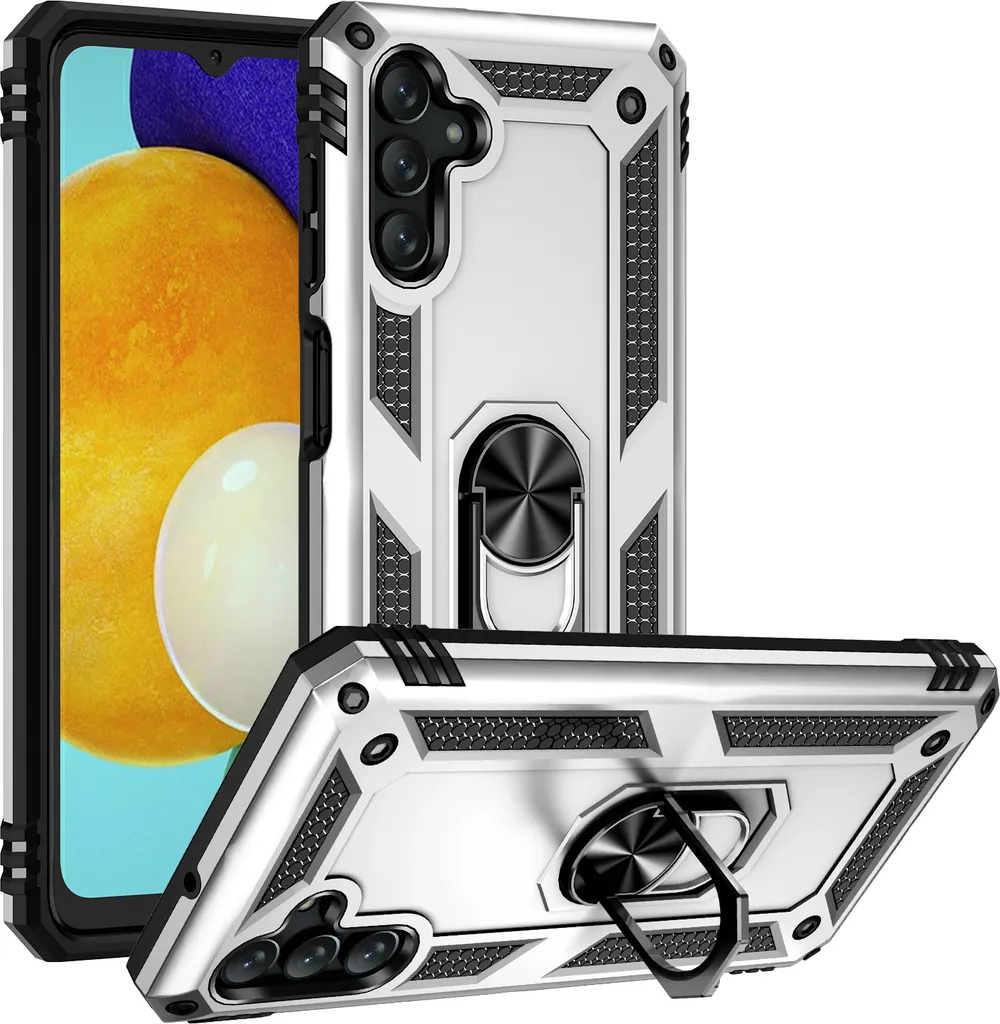 Custodia Samsung A13 5G/A04S Argento Doppio Strato con Ring Stand