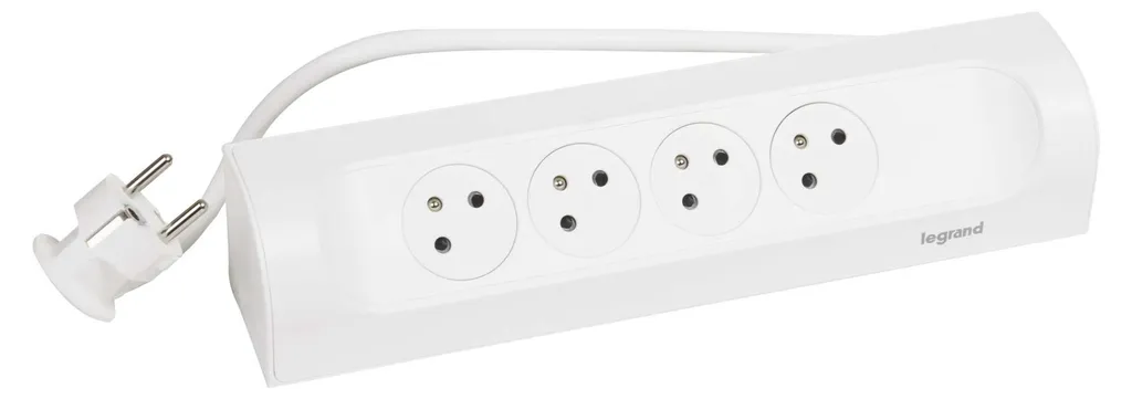 Multiprise 4 Prises Blanche Compacte et Discrète - Modèle Gain de Place