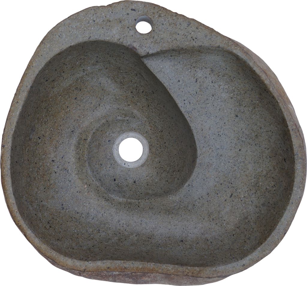 Massives Flußstein Aufsatz-Waschbecken, Waschschale, Naturstein Handwaschbecken mit Spiral-Abfluß ca. 50 cm - Modell 4, Grau, Flussstein, Waschti...