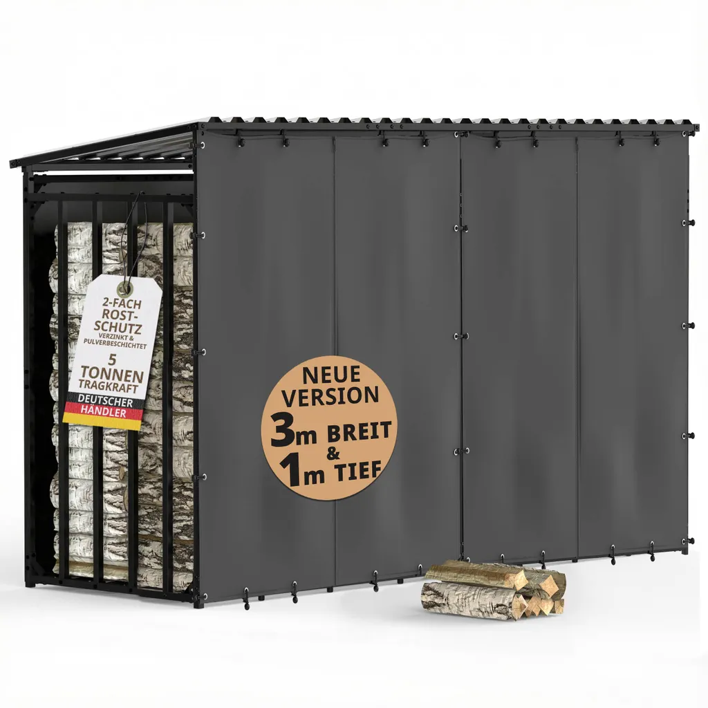 Rack à bois extérieur galvanisé 300x105x185 cm 5m³ XXL avec bâche