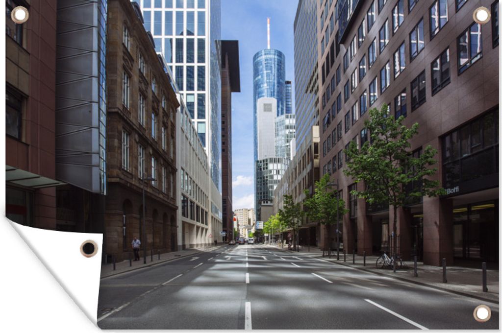 MuchoWow 90x60 cm Outdoor-Poster Gartendeko Sichtschutz Garten Poster für den Garten Leere Straße in Frankfurt