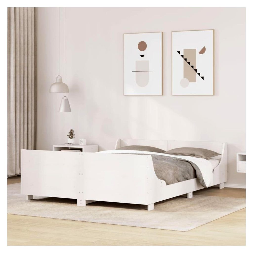 Bettgestell Weiß 140x200 cm aus massivem Kiefernholz