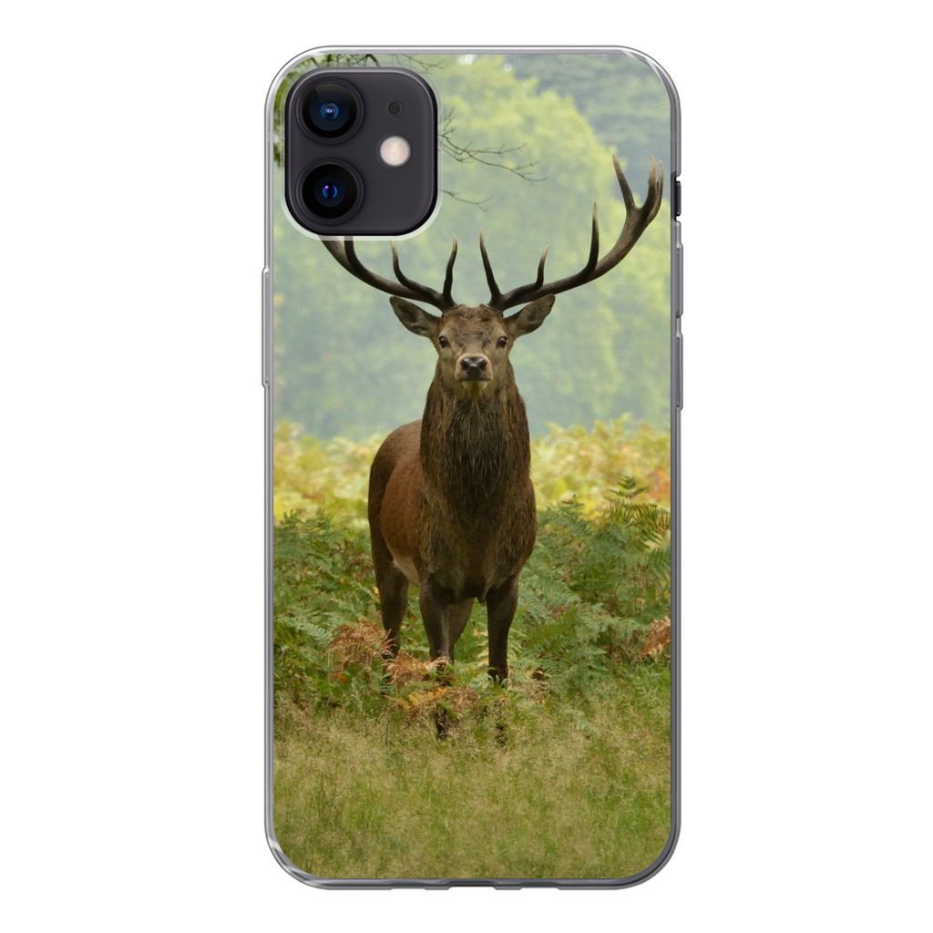MuchoWow Handyhülle Schutzhülle Hülle für iPhone 12 mini Rothirsch - Natur - Grün Silikon Softcase Handy Hülle - Bild