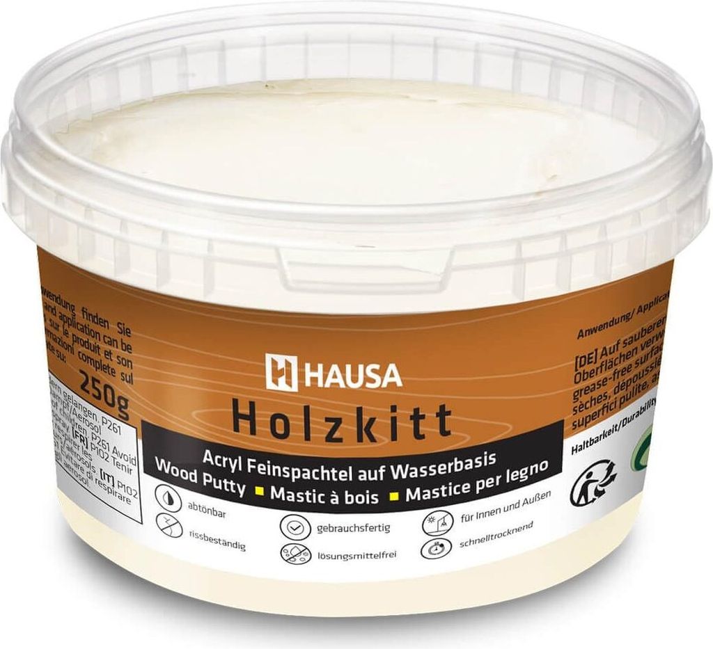 HAUSA Holzkitt 250 g Esche Holzspachtelmasse, Kitt für Holz, Holzspachtel/Füllmasse zum Reparieren von Holzschäden gebrauchsfertig ausgezeichnet...