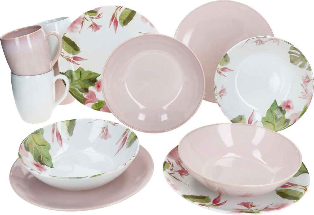 Ossia 12tlg Exotic Tearose rosa Frühstücksset Steingut Produktbild 