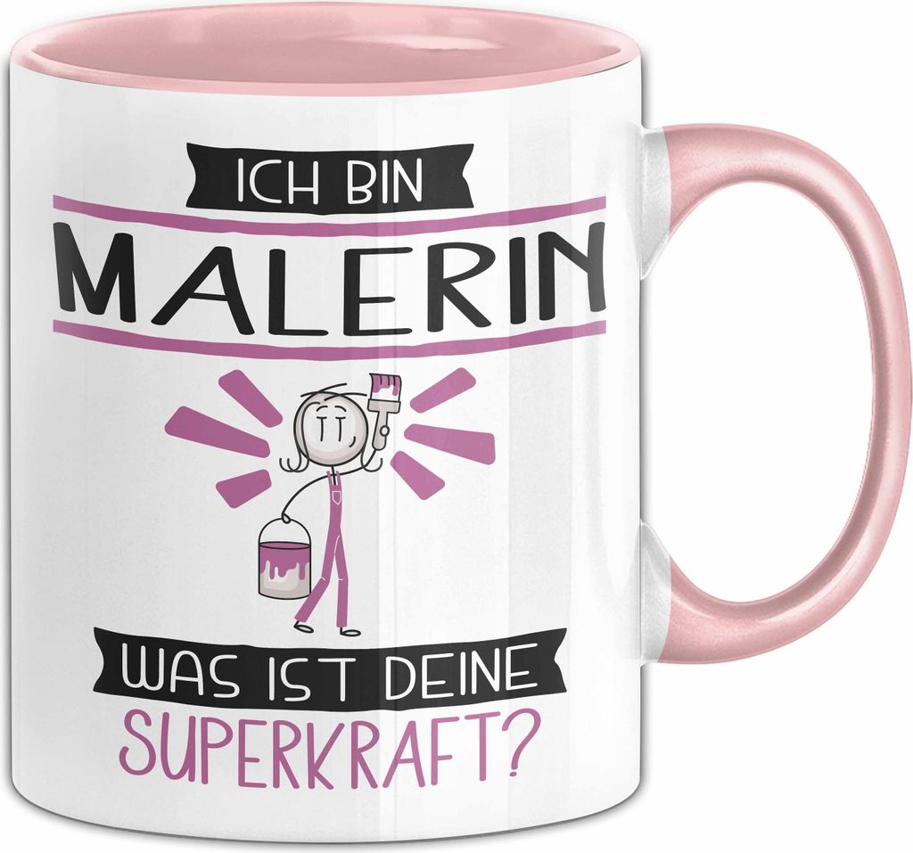 Malerin Geschenk Tasse Ich Bin Malerin Was Ist Deine Superkraft Geschenkidee Lustig Geburtstag Weihnachten (Rosa)