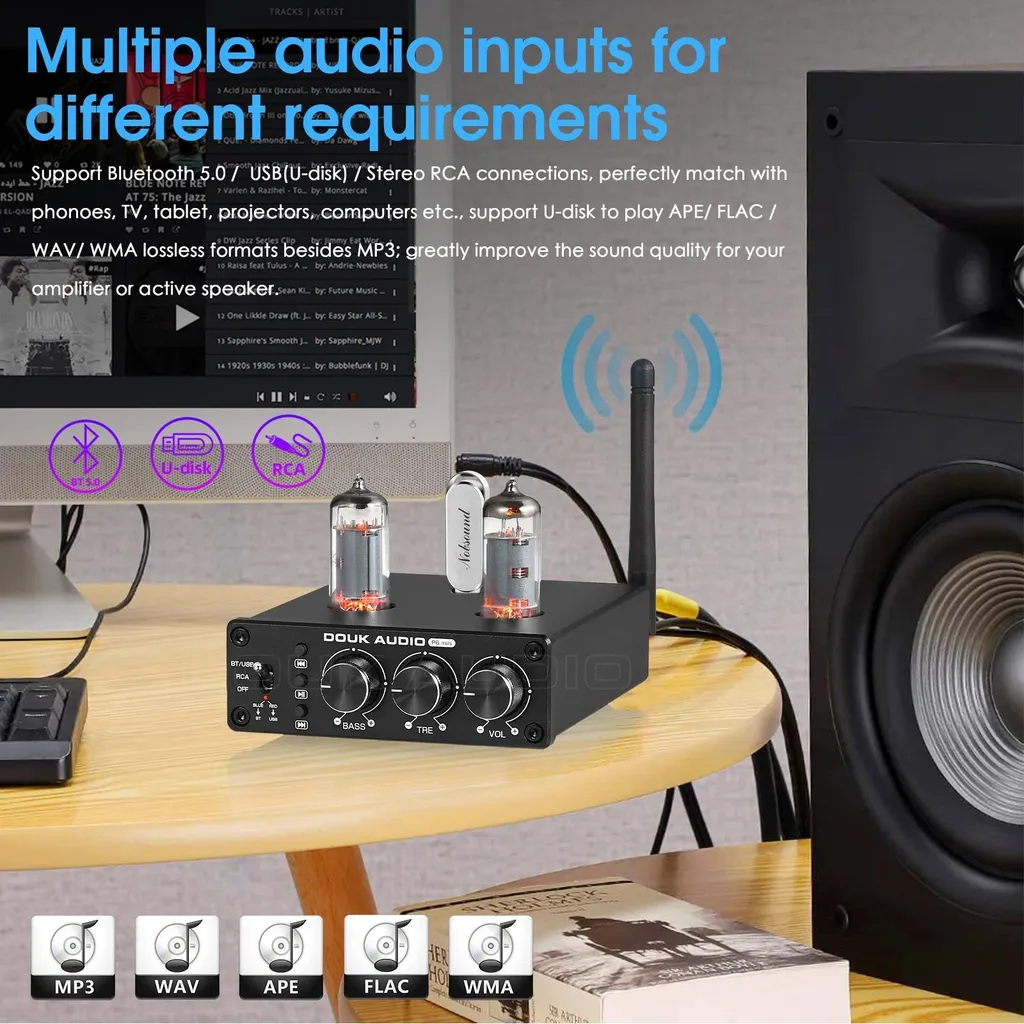 Préamplificateur à tubes HiFi stéréo sans fil avec décodeur USB - 4