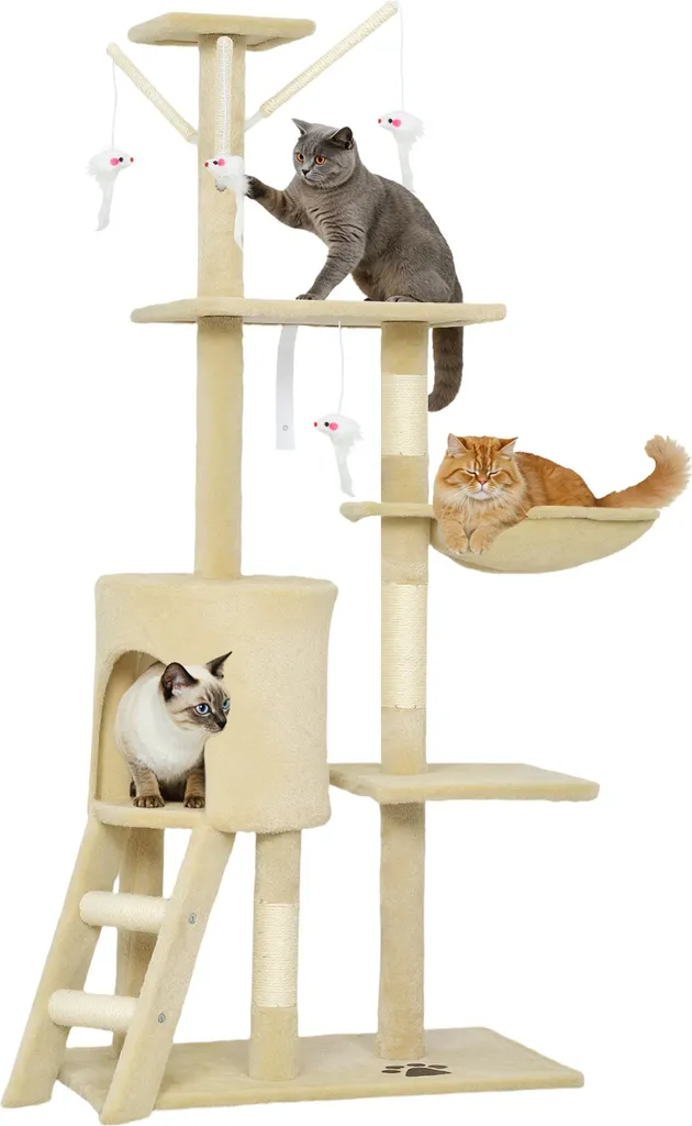 Arbre à chat multi-niveaux 134 cm PawHut avec escalier et jouets