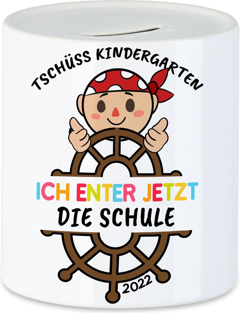 Tschüss Kindergarten Ich Entere Die Schule 2022 Spardose Einschulungsgeschenk Piraten-Fans Piraten-Boot