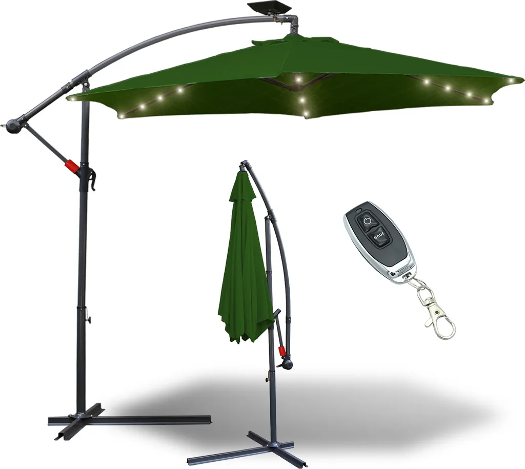 Ombrellone Jiubiaz 300cm LED Verde - Ombrellone a Braccio da Giardino