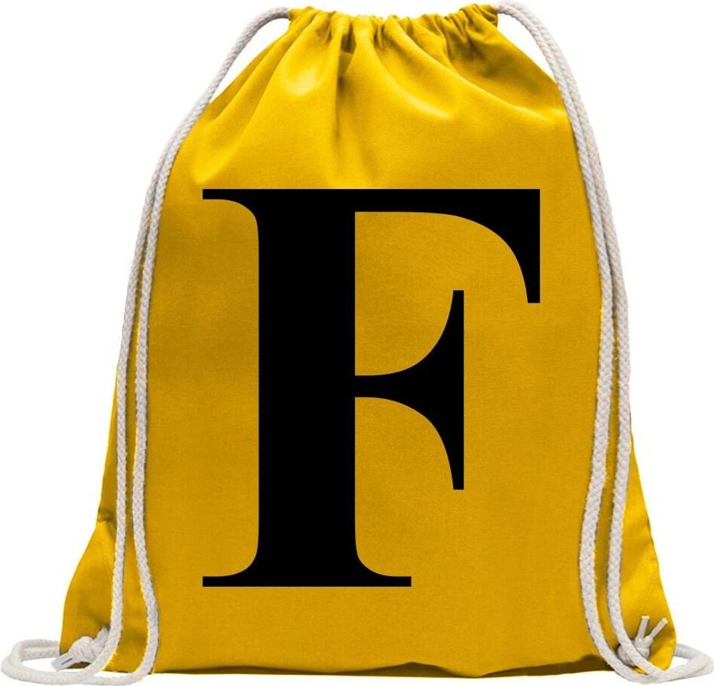 Kiwistar - Turnbeutel - gelb - Buchstabe F - Alphabet - Fun Rucksack Sport Beutel Gymsack Baumwolle mit Ziehgurt