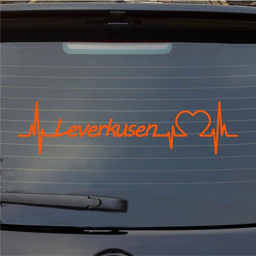 Heckscheibenaufkleber Leverkusen Herzschlag Puls Stadt Liebe 55x13 cm Orange Auto Aufkleber Sticker