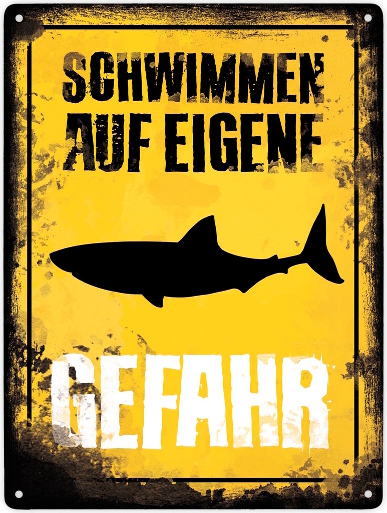 Schwimmen auf eigene Gefahr Metallschild XXL in 28x38 cm für den Pool mit Hai