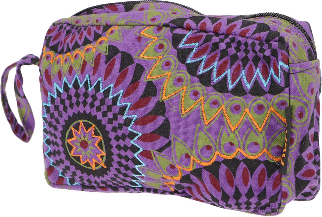 Boho Kosmetiktasche, Kramtäschchen aus Nepal - Lila, Uni - Erwachsene, Violett, Baumwolle, 13*20*9 cm, Kleine Taschen für Kosmetik, Schreibzeug, ...