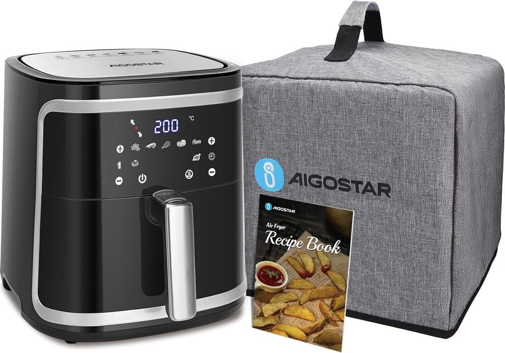 Aigostar - XXL-Luftfritteuse mit Staubschutz, 7 l Air Fryer, 1900 W und Warmhaltefunktion, Rezeptbuch im Lieferumfang enthalten, LED-Touch-Panel