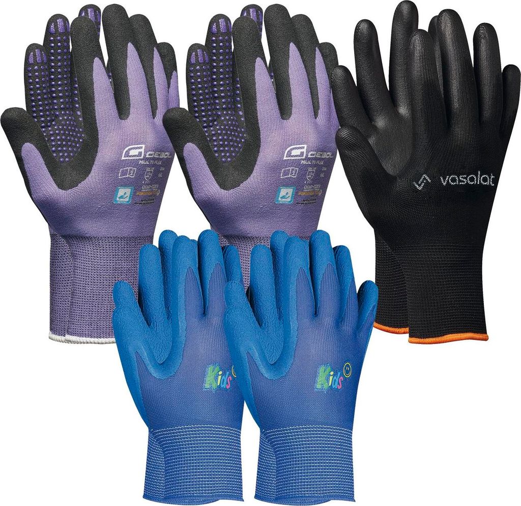 Arbeitshandschuhe Kinder 5 - 8 Jahre - Kinder Gartenhandschuhe 2x Blau + 2x Multiflex Handschuhe Damen Größe 7