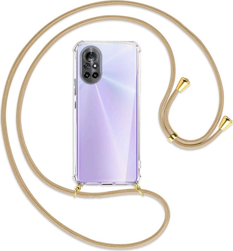 Handykette Backcover-Schutzhülle mit Band (Metall goldfarben) für Huawei nova 8 5G - caramel