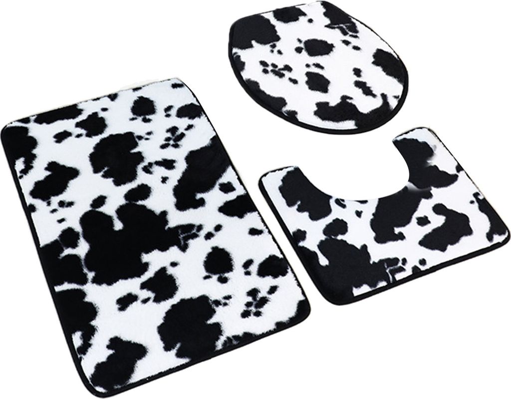 3-teiliges Badezimmer-Bodenmatten-Set, rutschfest, super saugfähig, Kuh-Farbe, verdickt, getuftet, Herbst/Winter, Wärmedämmung, Bodenteppich, To...