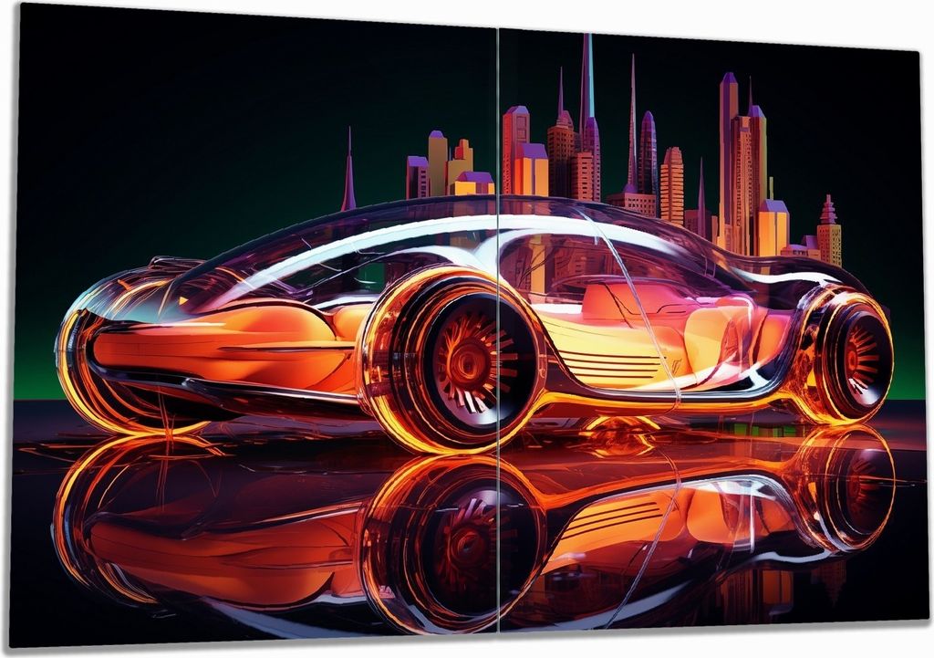 Wallario Herdabdeckplatte aus Glas, Größe 80 x 52 cm 2-teilig, Motiv Neon-Speedster