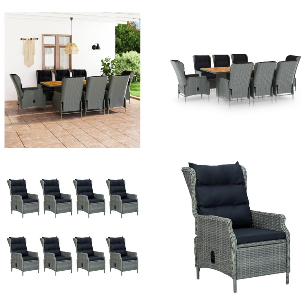 vidaXL 9 tlg. Garten Essgruppe mit Auflagen Poly Rattan Hellgrau - Gartenmöbel-Set - Gartenmöbel-Sets - Gartentisch Und Stuhl - Gartentische Und ...