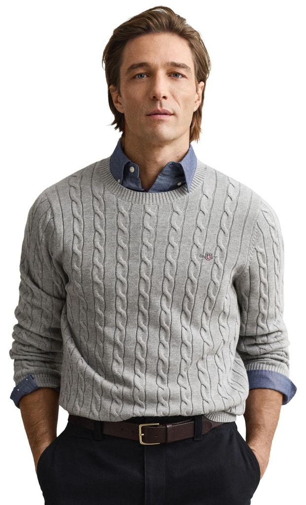Gant pullover girocollo grigio monocolore 100% cotone a Immagine del prodotto 