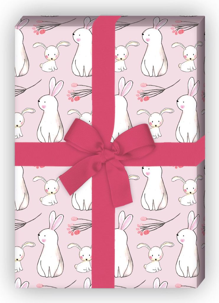 Süßes Oster Geschenkpapier mit Baby Hasen, zur Geburt, rosa - G11668, 32 x 48cm