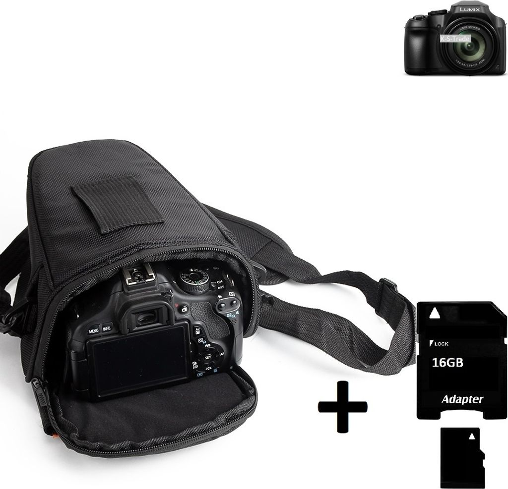 K-S-Trade Schultertasche kompatibel mit Panasonic Lumix DC-FZ82 Colt Kameratasche für Systemkameras DSLR DSLM SLR, Bridge etc., + 16GB Speicherkarte