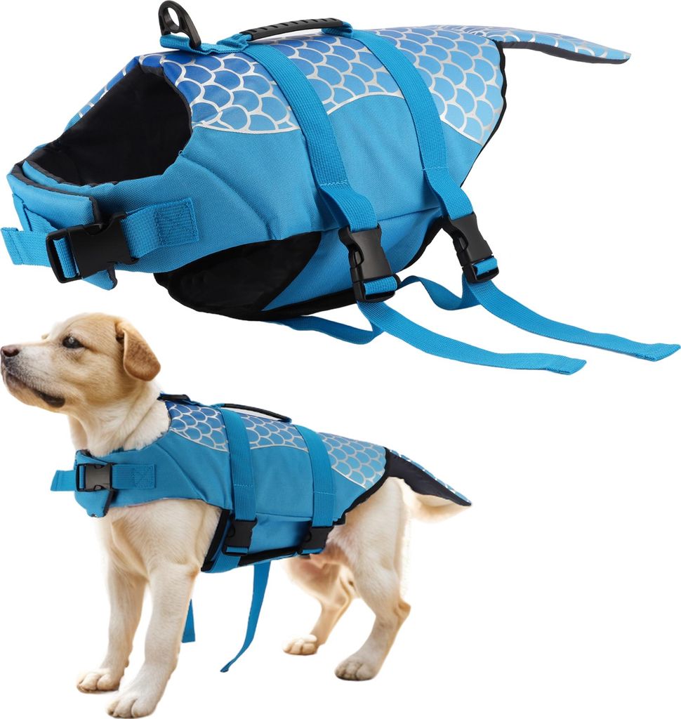 Doglay Hundeschwimmwesten, Hundeschwimmweste zum Schwimmen und Bootfahren L Blau