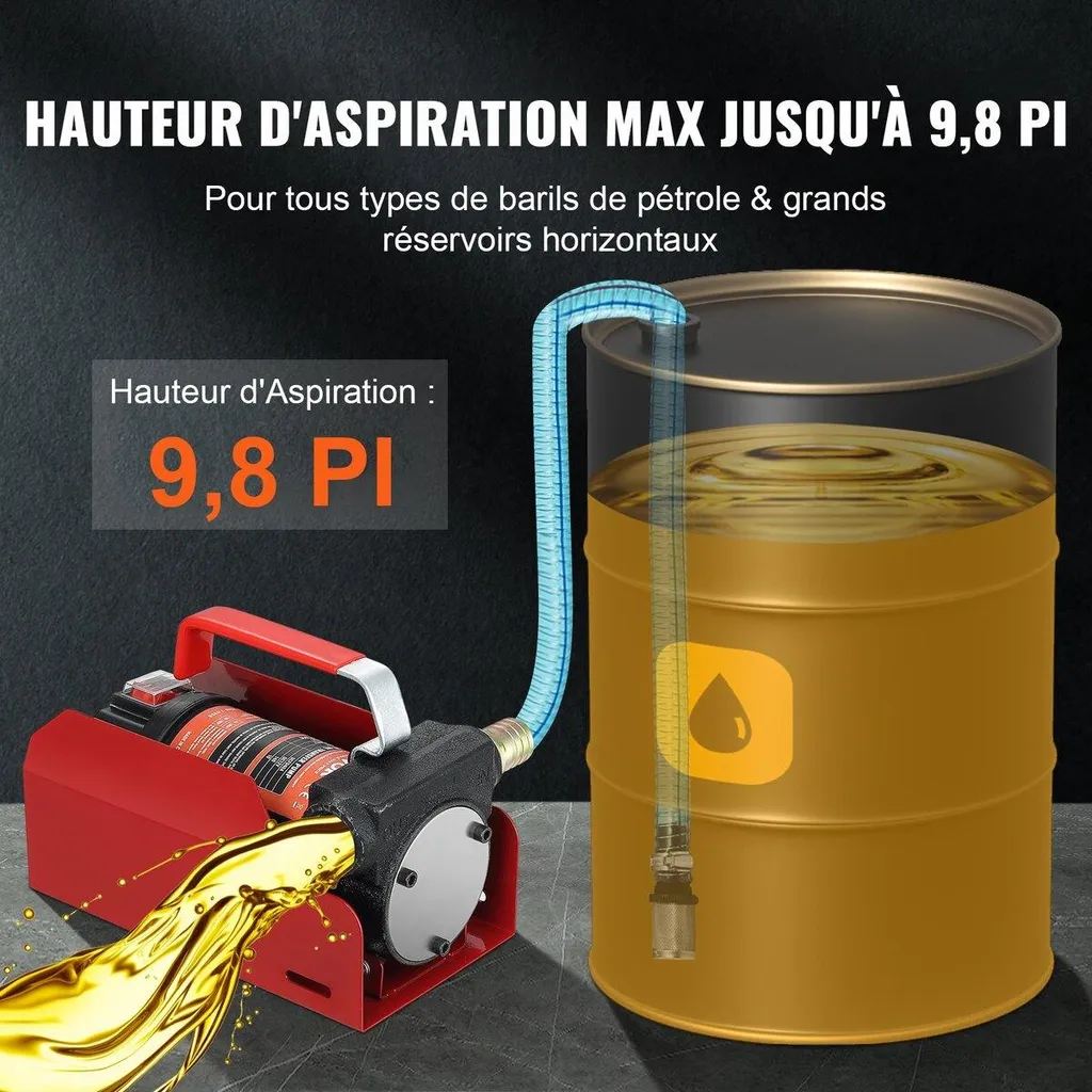 Pompa di trasferimento carburante, 12 V CC, 10 GPM, prevalenza 26,2 piedi, kit pompa elettrica portatile per trasferimento diesel con ugello di spegnimento automatico, tubo di mandata e aspirazione per diesel, cherosene, olio per trasformatori - 3