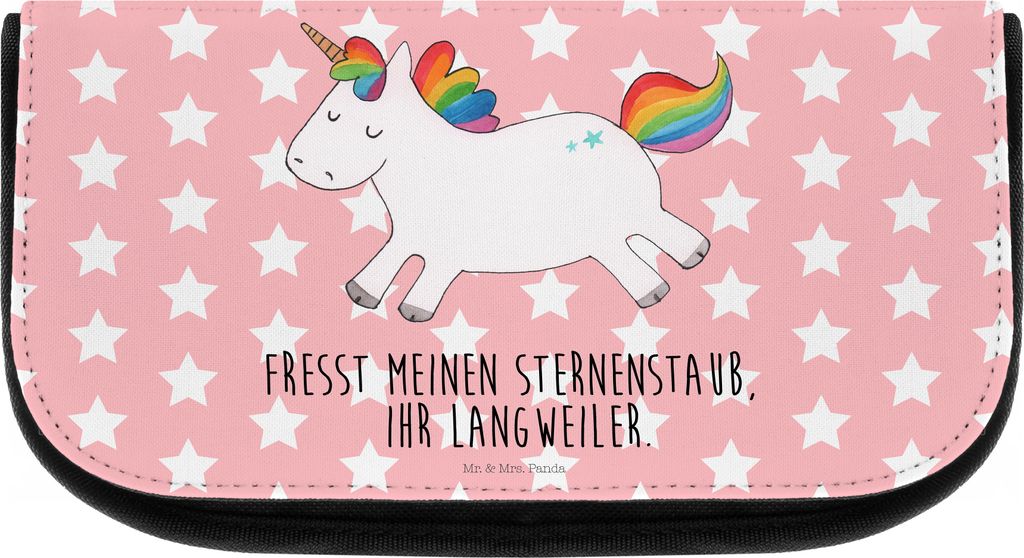 Mr. & Mrs. Panda Kulturtasche Einhorn Happy - Rot Pastell - Geschenk, Unicorn, Lachen, Lebensfreude, Schminkbeutel, Necessaire, Spaß, Make-Up Tasc...