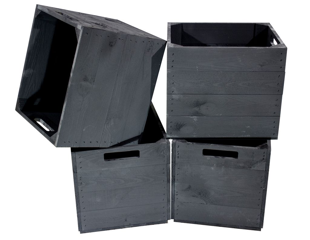 12er Set Schwarze Holzkiste für Kallax Regale 33cm x 37,5cm x 32,5cm Einsatzkiste black Fach Obstkiste Weinkisten Aufbewahrungsbox Vintage natur