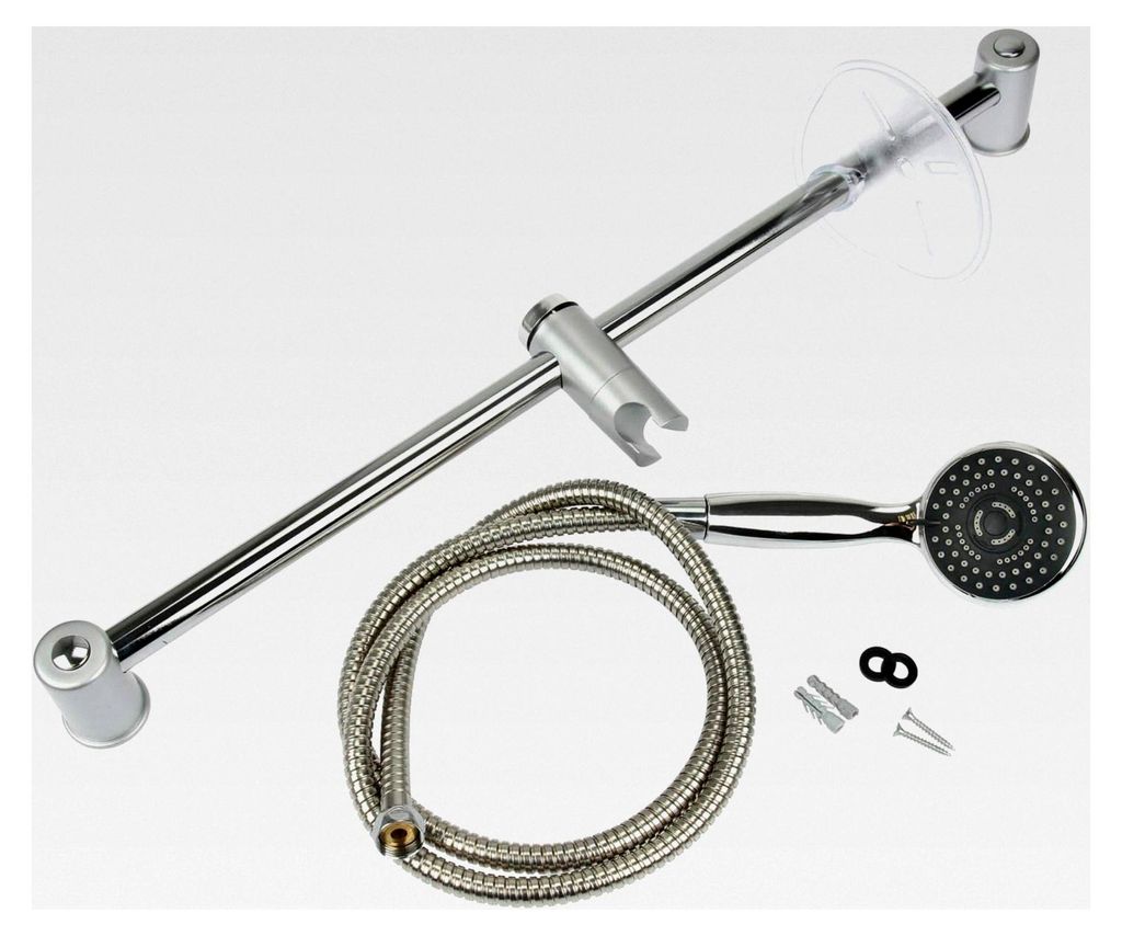 Duschkopf mit 4 Strahlarten - Chrom - inklusive Wandhalterung, Ablage und Zubehör