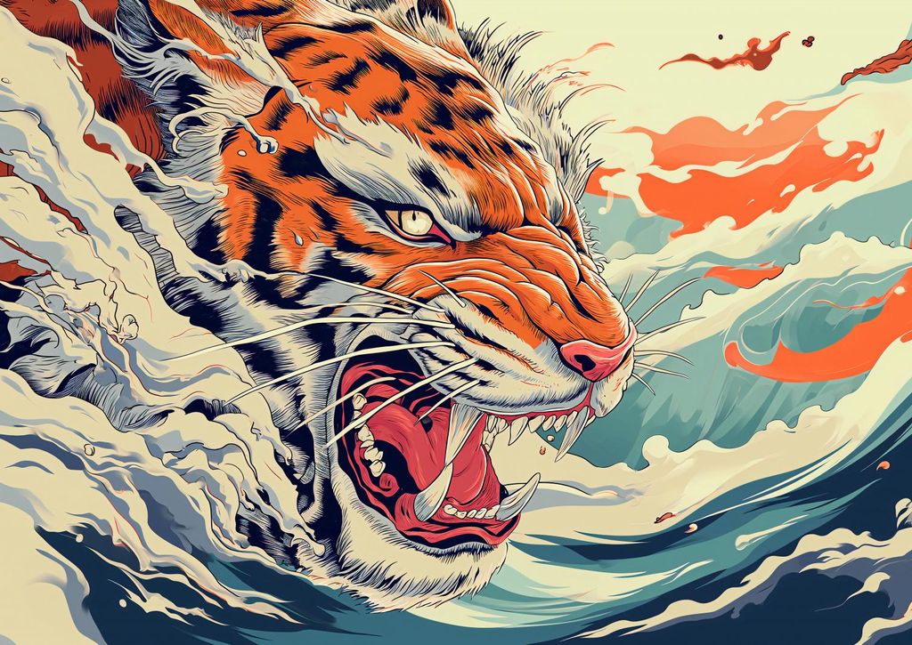 Plakat 59,4x42cm Tiger auf der Welle