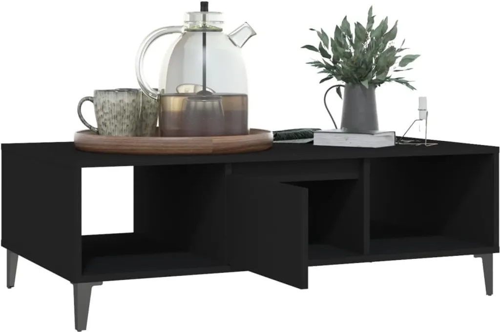 Table basse noire 103,5 cm robuste et spacieuse en bois composite
