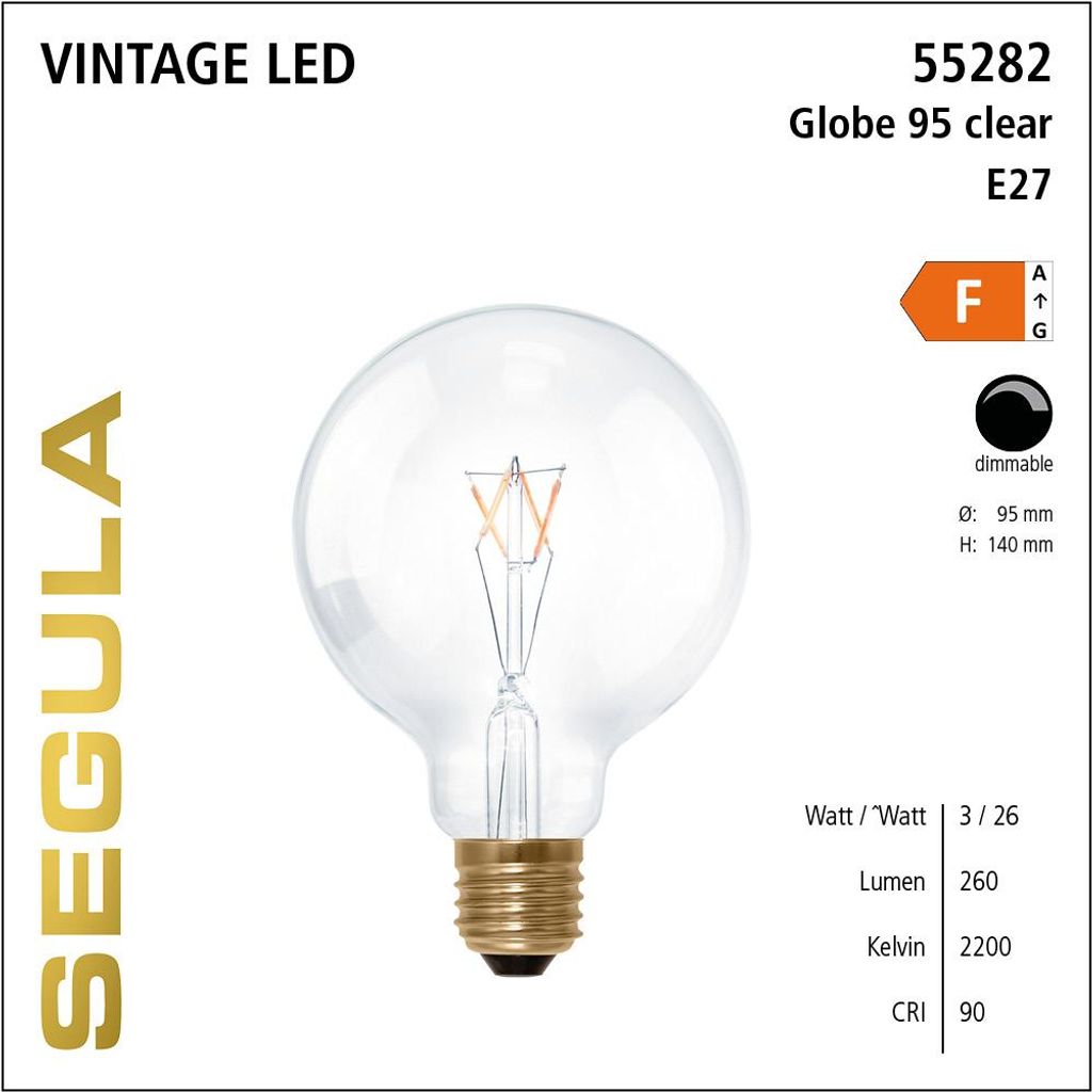 SEGULA LED Globe 95 klar E27 3W 260Lm 2200K dimmbar