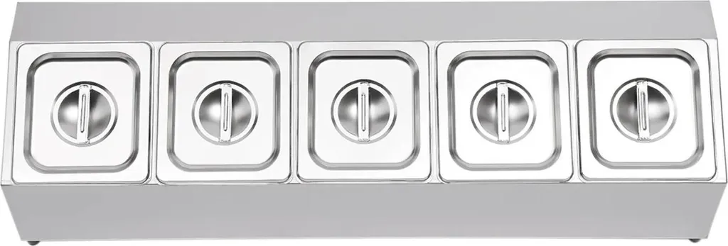 Organisateur pour stand de hot-dog et burger - 5 bacs inox GN 1/6 2L