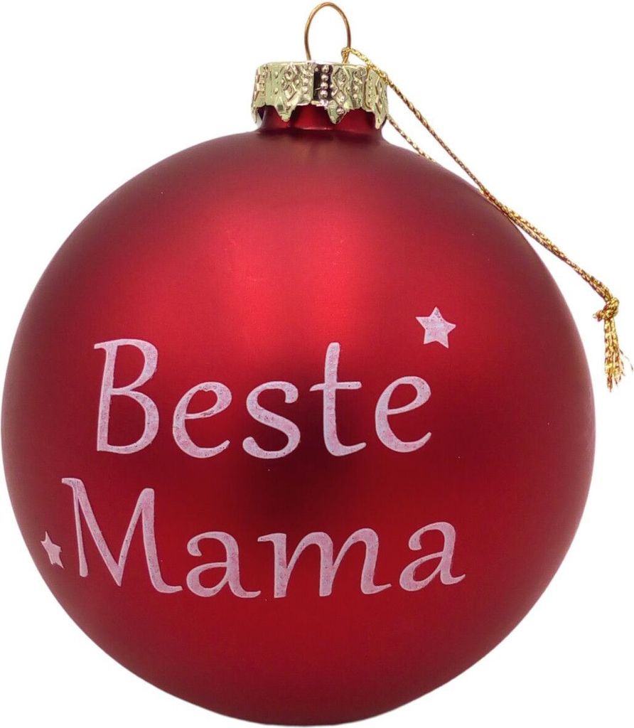 BURI Glas-Weihnachtsbaumkugeln rot mit Spruch ∅ 10cm Christbaumschmuck Weihnachtsdeko, Variante:Beste Mama